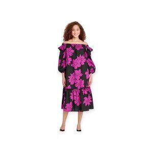 Who What Wear Purple Black Floral Cotton Balloon Sleeve Dress XXL Plus Size